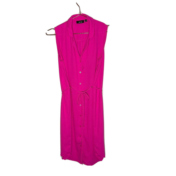 Apt. 9 Shirt Dress Button Up Size 4 Tie Notched CollardLapel Sleeveless HotPink - Picture 2 of 8